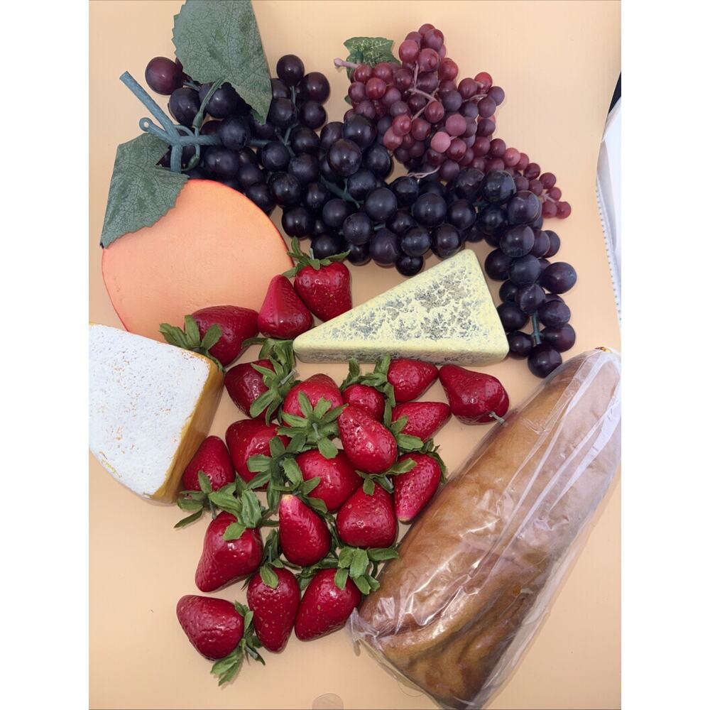 Vintage Lot of 26 Realistic Fake Faux Mixed Medium Fruits/cheese/bread